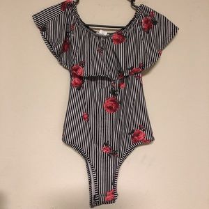 Black and white with flowers Bodysuit